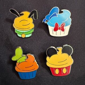Official Disney Trading Pins Character Cupcake Enamel Pins - Set of 4